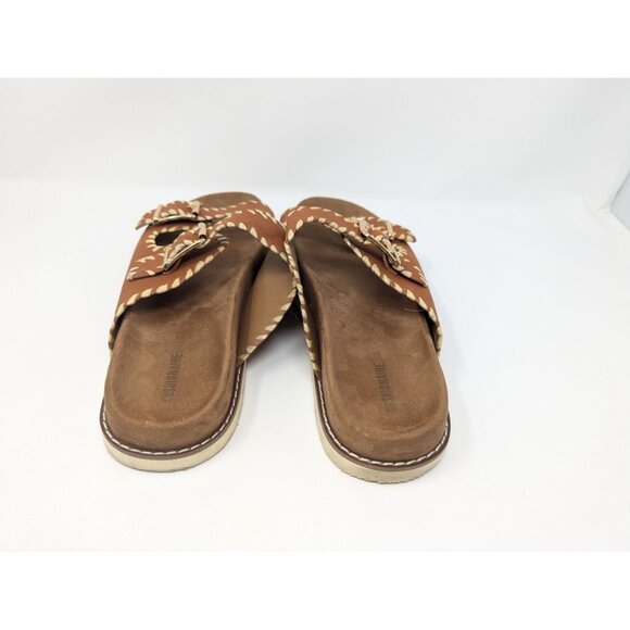 Brown Double Buckle Sandals White Stitching Comfortable Sole 11 Cushionaire - Picture 3 of 7